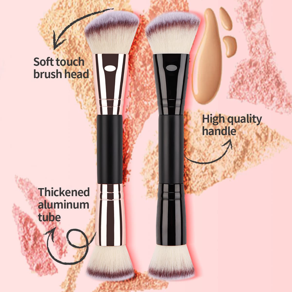 New Cross-border HG Black Gold Dual-end Makeup Brush Foundation Brush Powder Brush Contour Brush Beauty Tool Full Set
