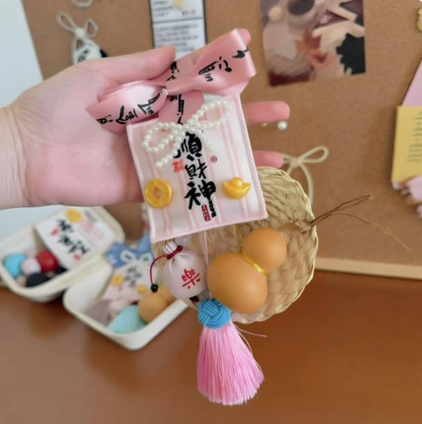 Fortune God Reed Fan Pendant Sachet Finished Product, New Chinese Style Gourd Sachet Bag Hanging Decoration, Cultural Creative Festival Gift Mid-Autumn Festival