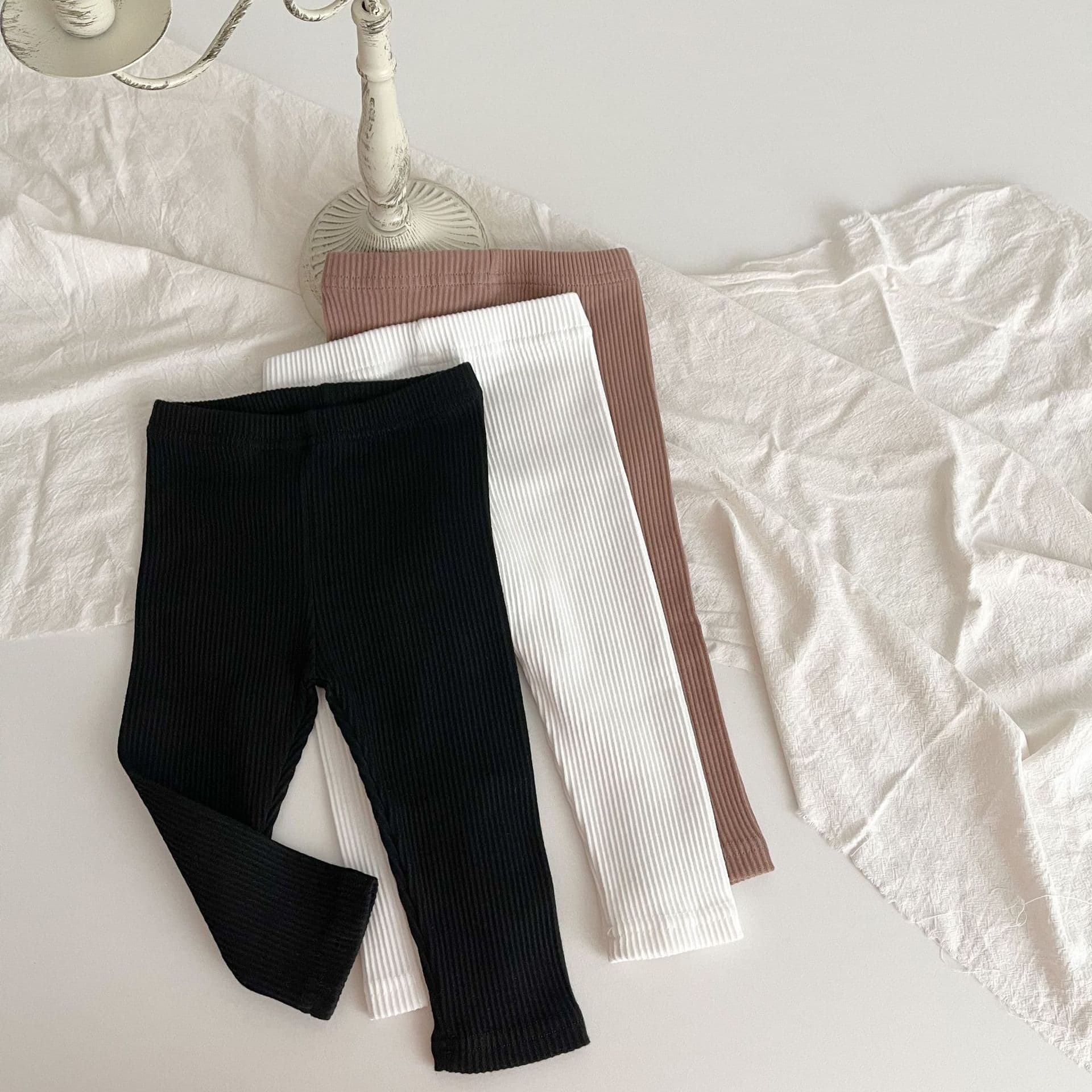INS Korean-style Baby Cotton Ribbed Stretch Leggings for Spring/Autumn, Simple Outing Pants for Newborn Boys and Girls
