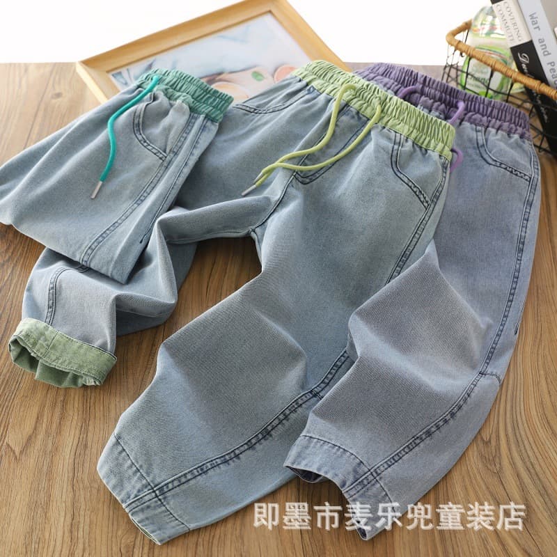2026 Summer Denim Straight Leg Pants for Kids, Teens, and Junior High Students, Thin Solid Color Mosquito-Repellent Pants lv1281