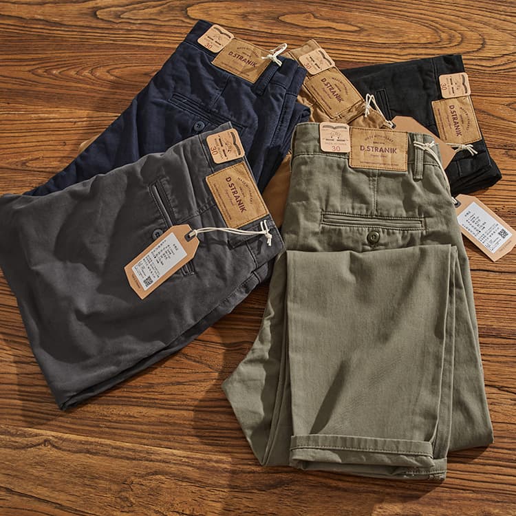 Amekaji American Retro Minimalist Work Pants Men Heavyweight Chino Casual Pants Straight-Leg Versatile Tapered Pants