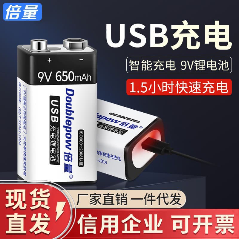 Beiliang 9V USB Rechargeable Battery 9-Size 650mAh for Wireless Microphone KTV Instruments 9-Volt Battery
