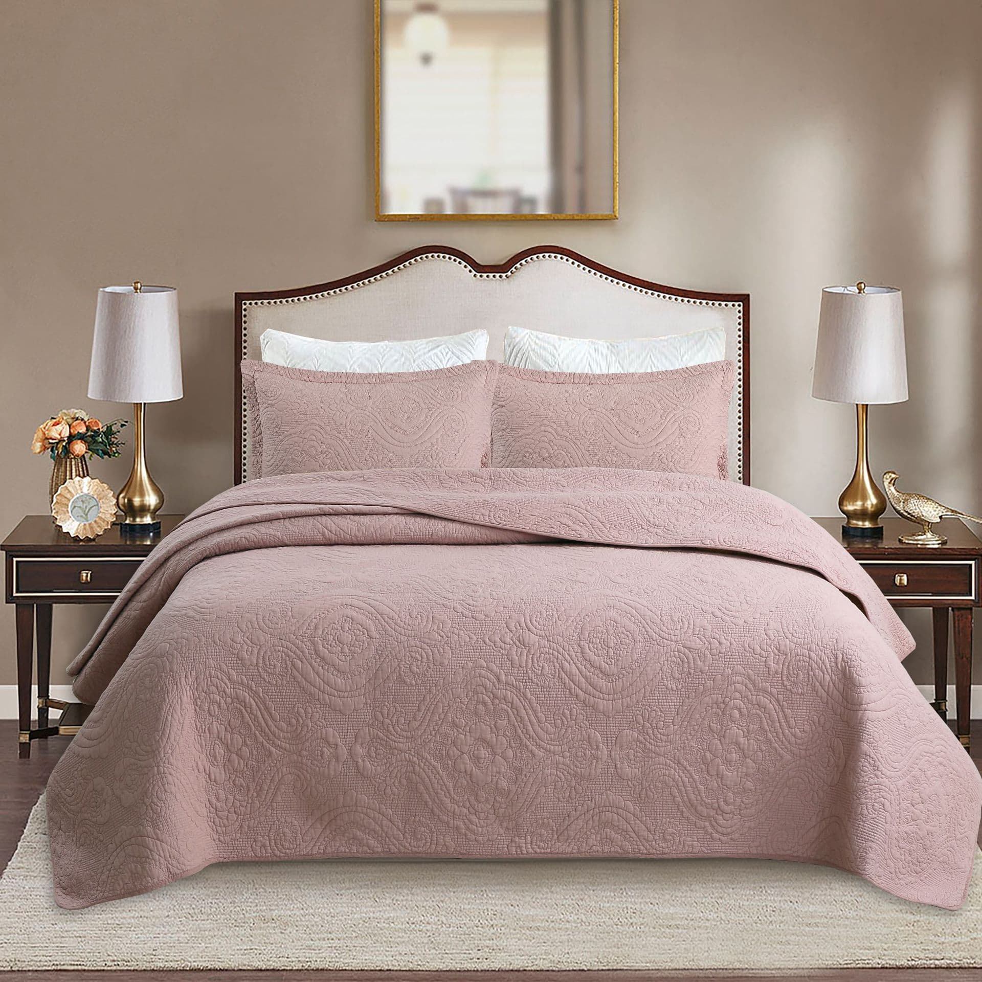 Damascus cross-border European pure cotton bed cover three-piece set washed solid color quilt quilt double bed skirt air-conditioned quilt