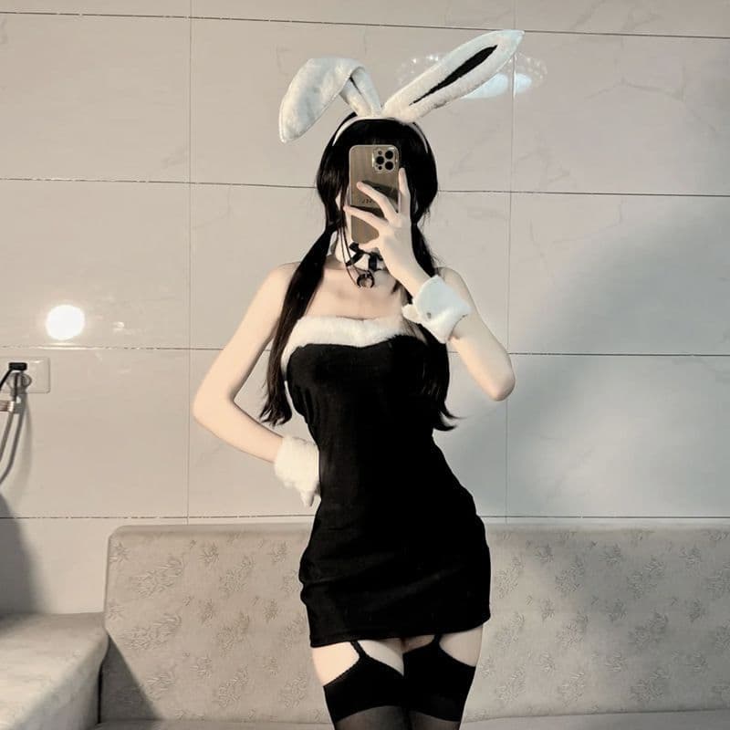 Sexy Lingerie Nightclub Passion Costume Cosplay Bunny Girl Plush Tube Top Slimming Sleepwear Set