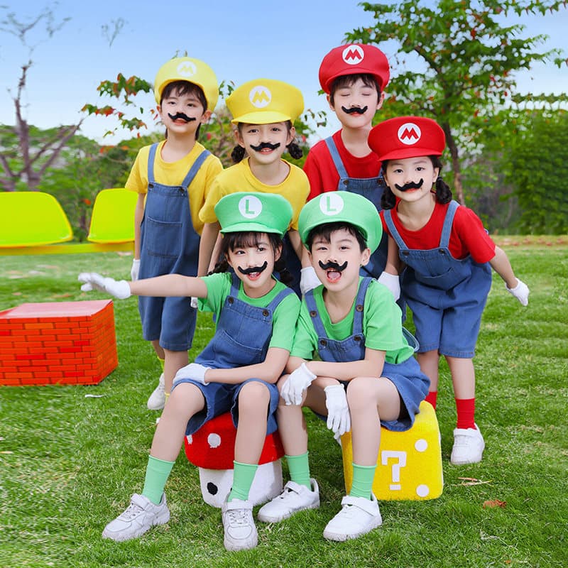 Mario Role-Playing Costume Set for Kids Cosplay Performance Costume Super Mario Overalls Minion Costume