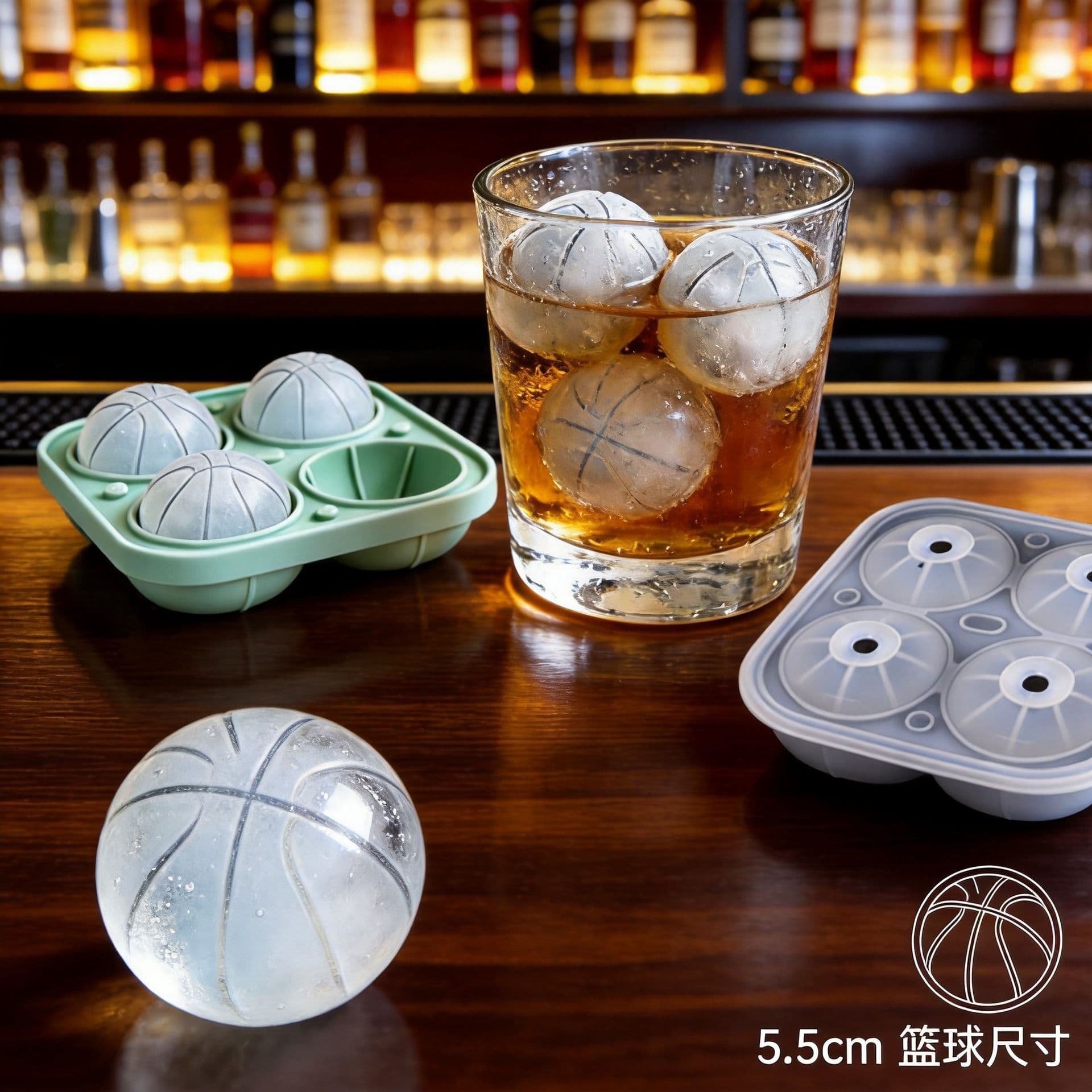 Wholesale Whiskey Silicone Ice Cube Tray Basketball Ice Cube Mold Ice Ball Maker with Funnel Silicone Ice Cube Mold