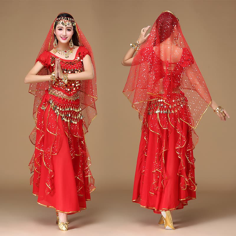 Indian Dance Costume Performance Set Ethnic Folk Dance Exotic Xinjiang Dance Short Sleeve Belly Dance Costume for Women