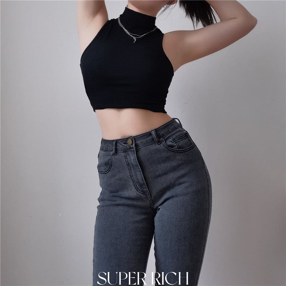 Pure and Sultry American Style Half High Neck Sleeveless Vest Top for Women Summer Slim Fit Cropped Belly Button Revealing Slimming Inner Wear Top