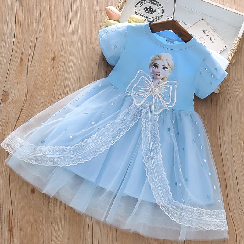 2025 Summer Dress for Baby Girls, Cotton Short Sleeve Tutu Tulle Dress, Elsa Dress, Stylish Girls Princess Dress