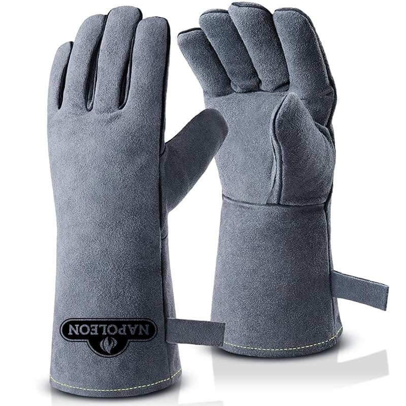 BBQ anti-scald gloves, high-temperature resistant extended cowhide, flame-retardant insulated boiler oven baking barbecue gloves, welding hand.