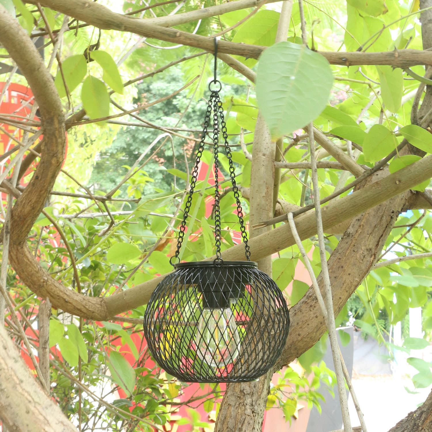 Cross-border Amazon solar iron mesh tungsten filament lantern, outdoor courtyard garden decorative hanging light and landscape lamp