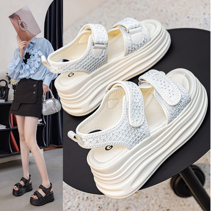 Platform Thick-Soled Sandals for Women 2025 New Summer Height-Increasing Open-Toe Velcro Casual Beach Velcro Comfortable