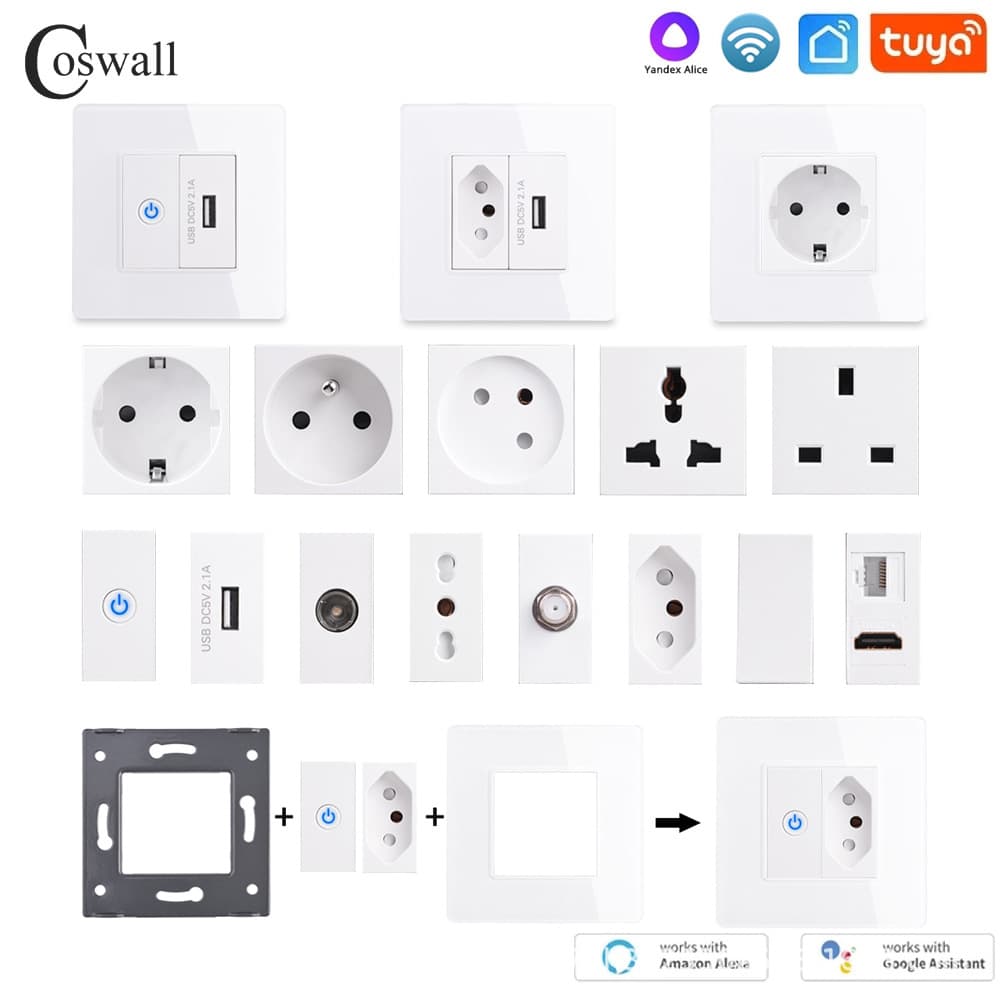 86 Series WiFi Tuya Smart Glass Switch Socket, European/German/French/American Smart Home Series DIY