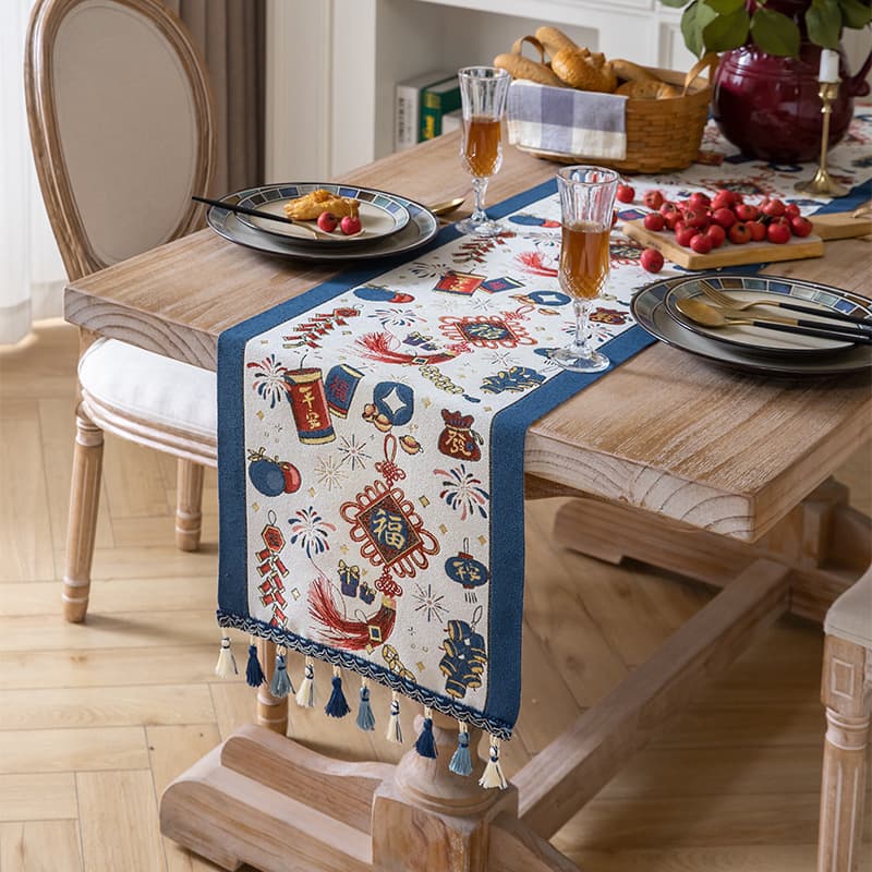 New Year Table Flag Festive Blessing Tassel Dining Table Runner Coffee Table TV Cabinet Fabric Cover Towel Wholesale 36 cm Wide