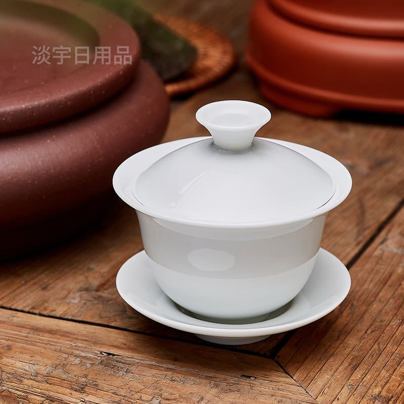 (Wholesale White Porcelain 120cc Ceramic Lidded Bowl) Pure White Gongfu Tea Set Tea Ceremony Bowl Three-Talent Tea Brewing Bowl Small Size