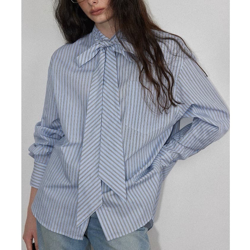 Lofi chose 'Elegant Intellectual' French Lace Striped Shirt for Women Spring Loose Fit Blouse