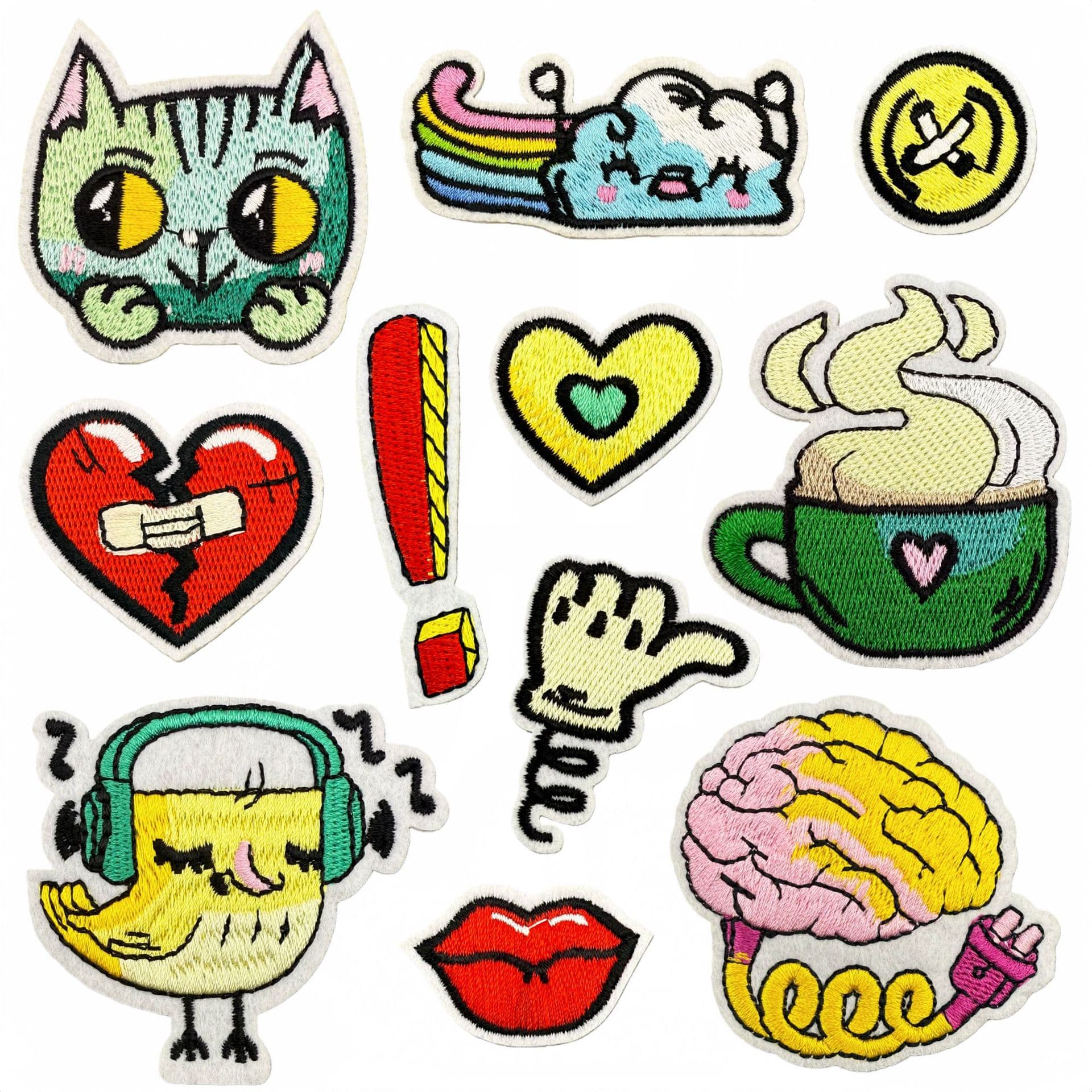 Creative Cartoon Heart Embroidery Fabric Patches Cat Decorative Repair Patches Accessories Garment Supplies Computer Embroidery Iron-On Style