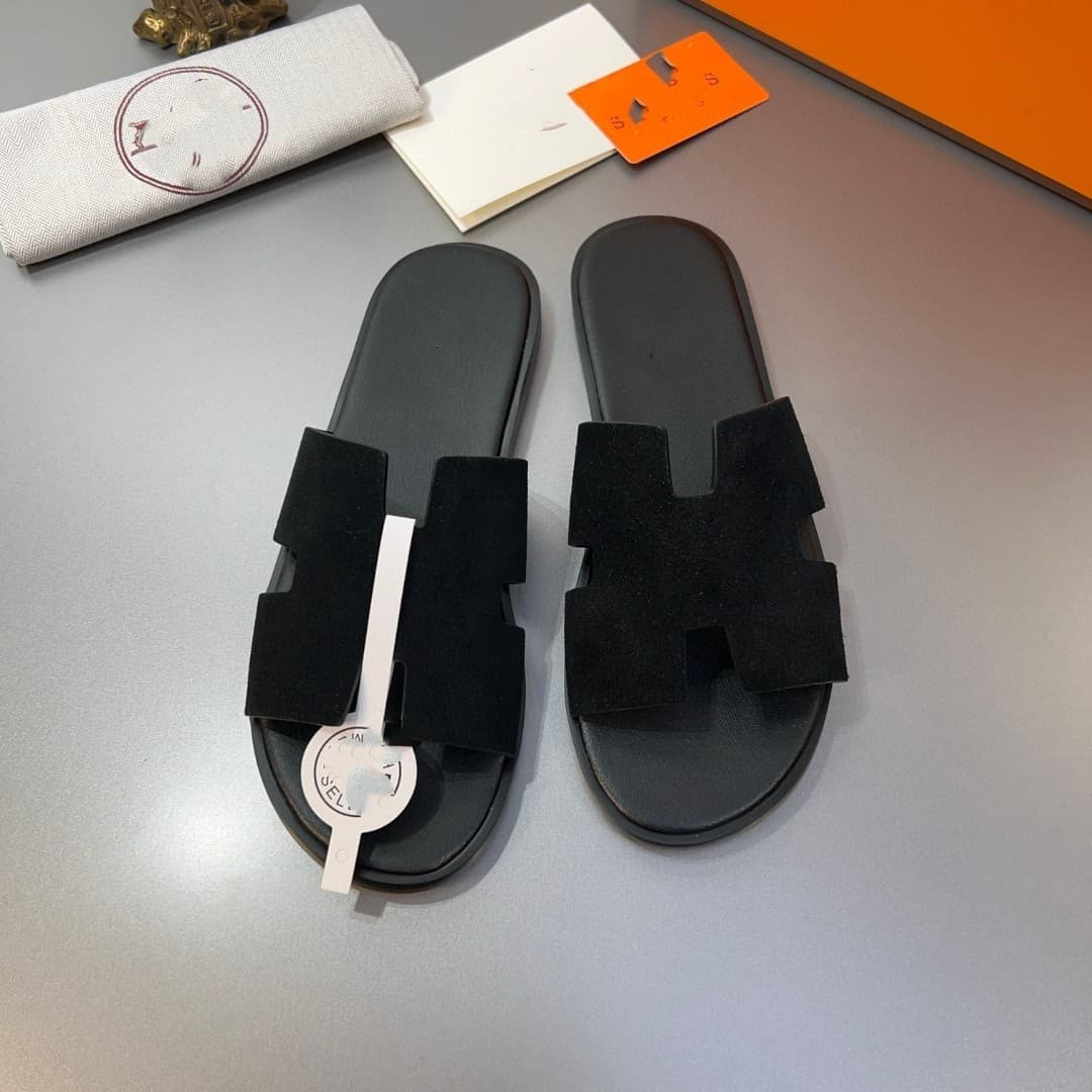 H Men's Genuine Leather Slippers Summer Couple Casual Sandals High-End Cross-Border E-Commerce Independent Station Source