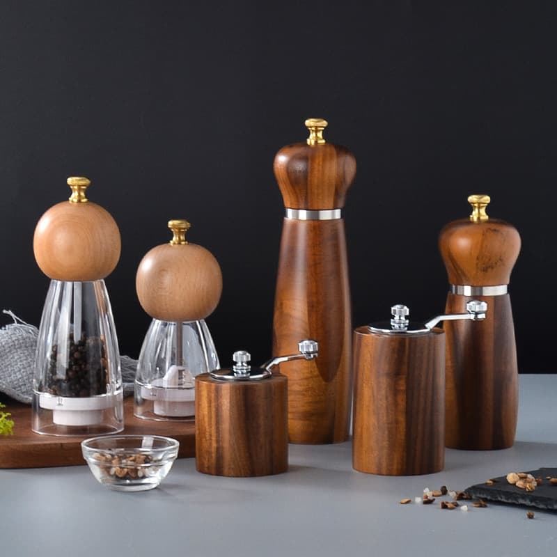 Pepper Grinder Solid Wood Sea Salt Black Pepper Grinder Grinding Bottle Seasoning Jar Manual Adjustable Spice Grinder