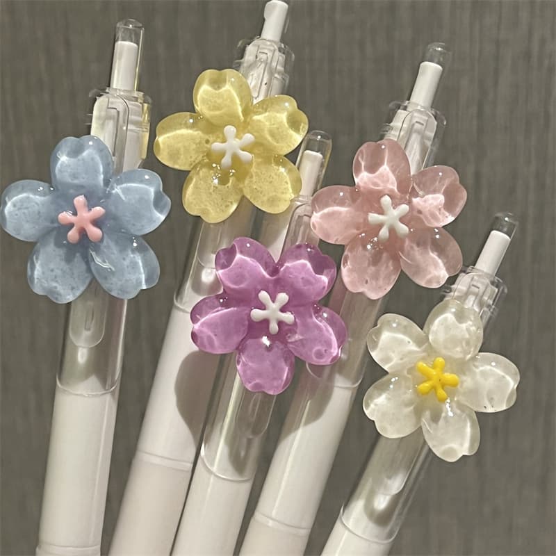 Fresh Ins-Style Flower ST Head Neutral Pen, Limited High-Quality Retractable Pen, Student Girl Heart Gift Pendant Pen