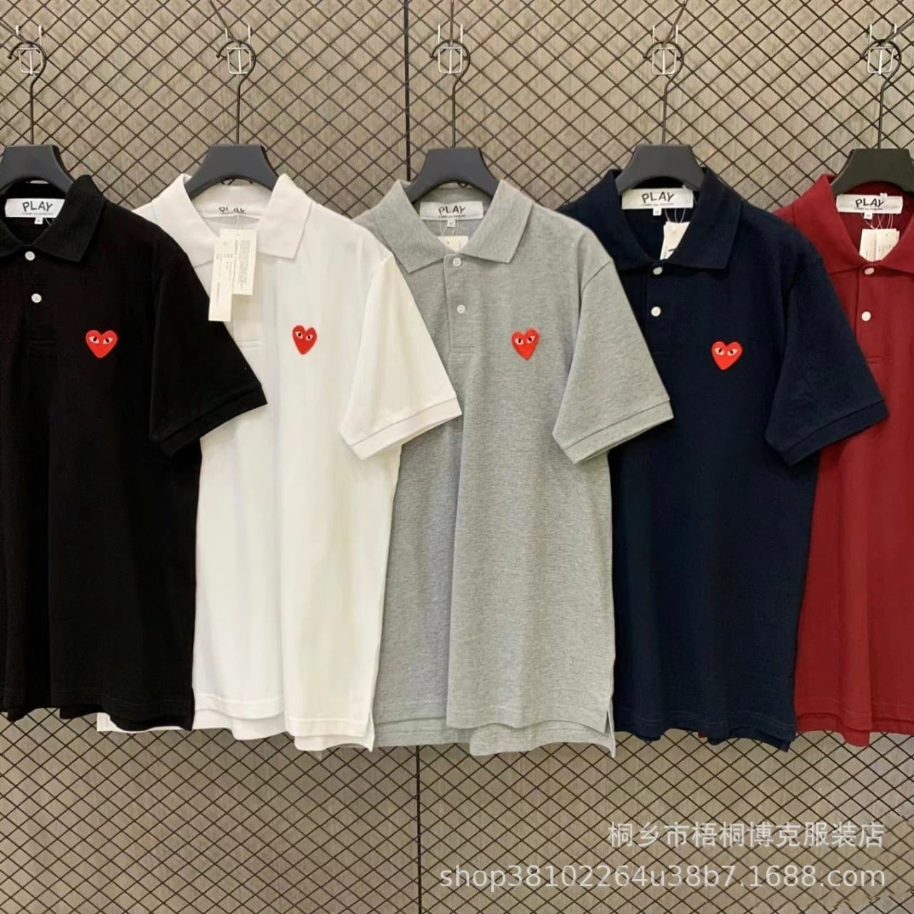 2026 Cross-border Kawajiu PLAY Embroidered Red Heart Big Peach Heart POLO Shirt for Men and Women, Couple Style, Short-sleeved Summer T-shirt