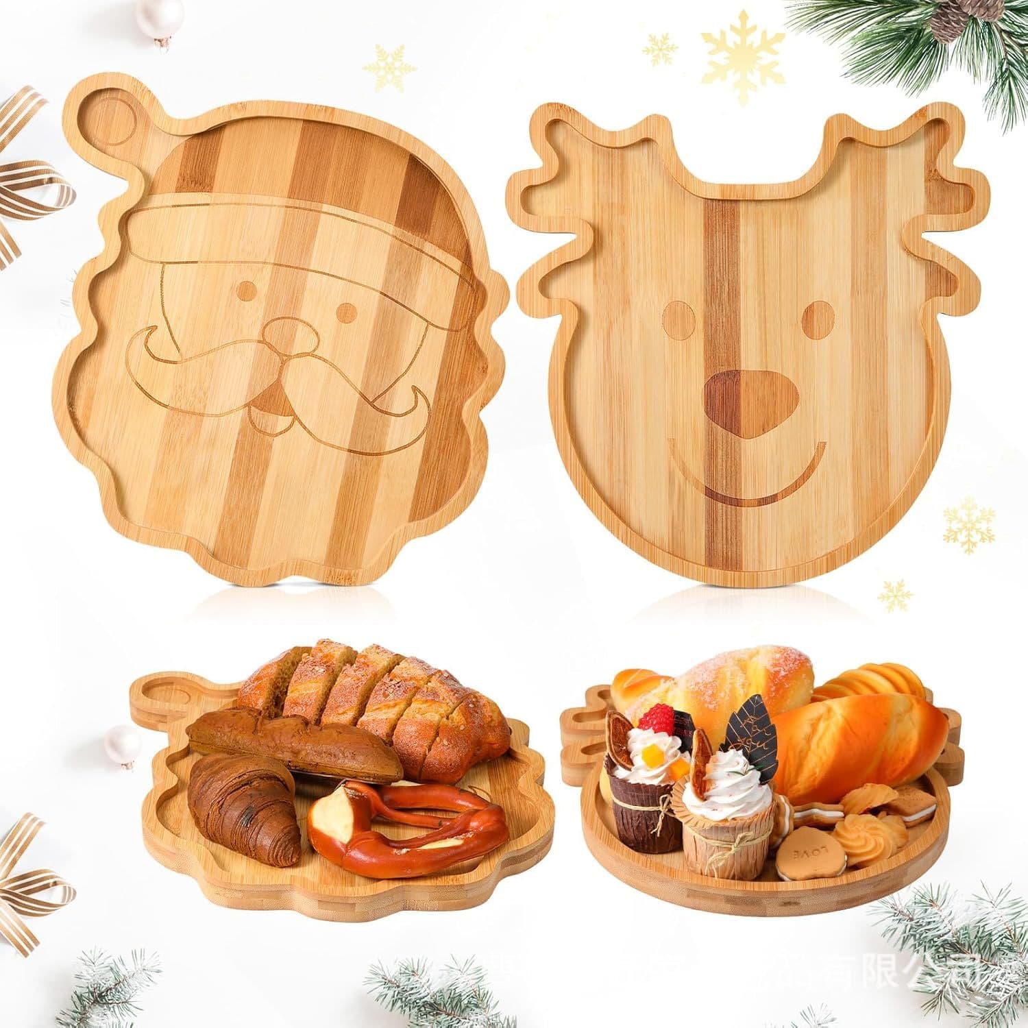 Bamboo Santa Claus Ghost Pumpkin Tray Christmas Halloween Decorative Dinner Plate Solid Wood Deli Wood Tray
