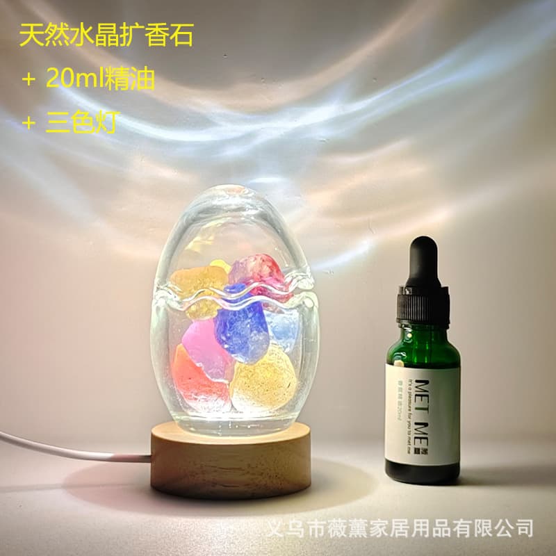 Wooden Base Egg-shaped Glass Cup with Diffuser Stone, Creative Office Scented Gift