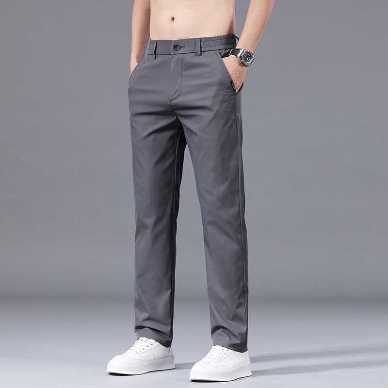 Young men's fashionable and versatile slim casual straight trousers men's summer classic simple light business casual trousers