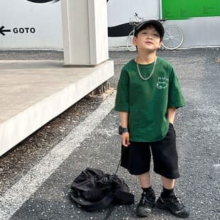 Children's Summer Boys Short Sleeve T-Shirt Middle and Big Boy Summer Top Stylish Loose Pure Cotton Half Sleeve