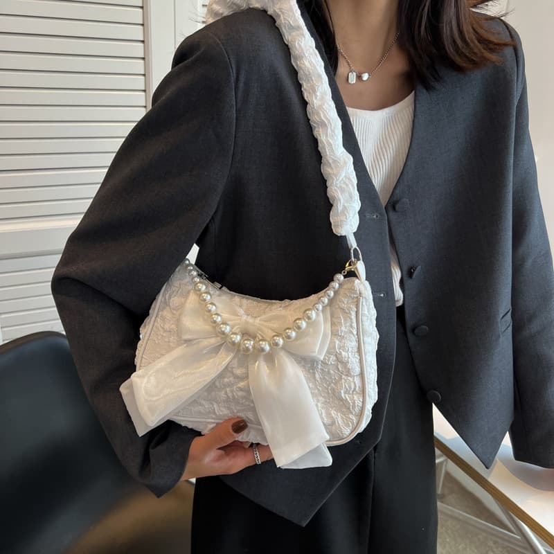 Textured Lace Pleated Bag Women's Bag 2022 Summer New Korean Style Simple Girly Casual Bag Shoulder Underarm Bag