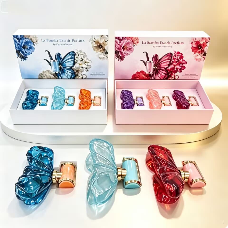 High-Quality Hot-Selling LA BOMBA Butterfly Three-Piece Gift Box Perfume Dubai Arab Cross-Border Foreign Trade Wholesale
