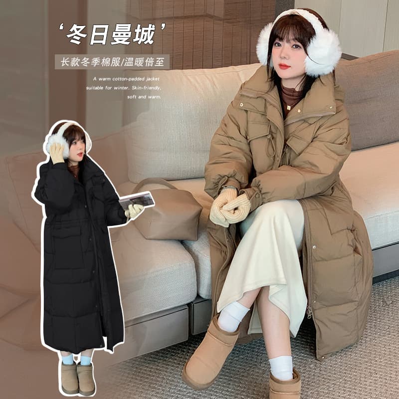 Y876 Winter New Arrival Plus Size Cotton-padded Jacket for Curvy Women, Mid-length Warm Cotton-padded Coat, Brown Hooded Coat