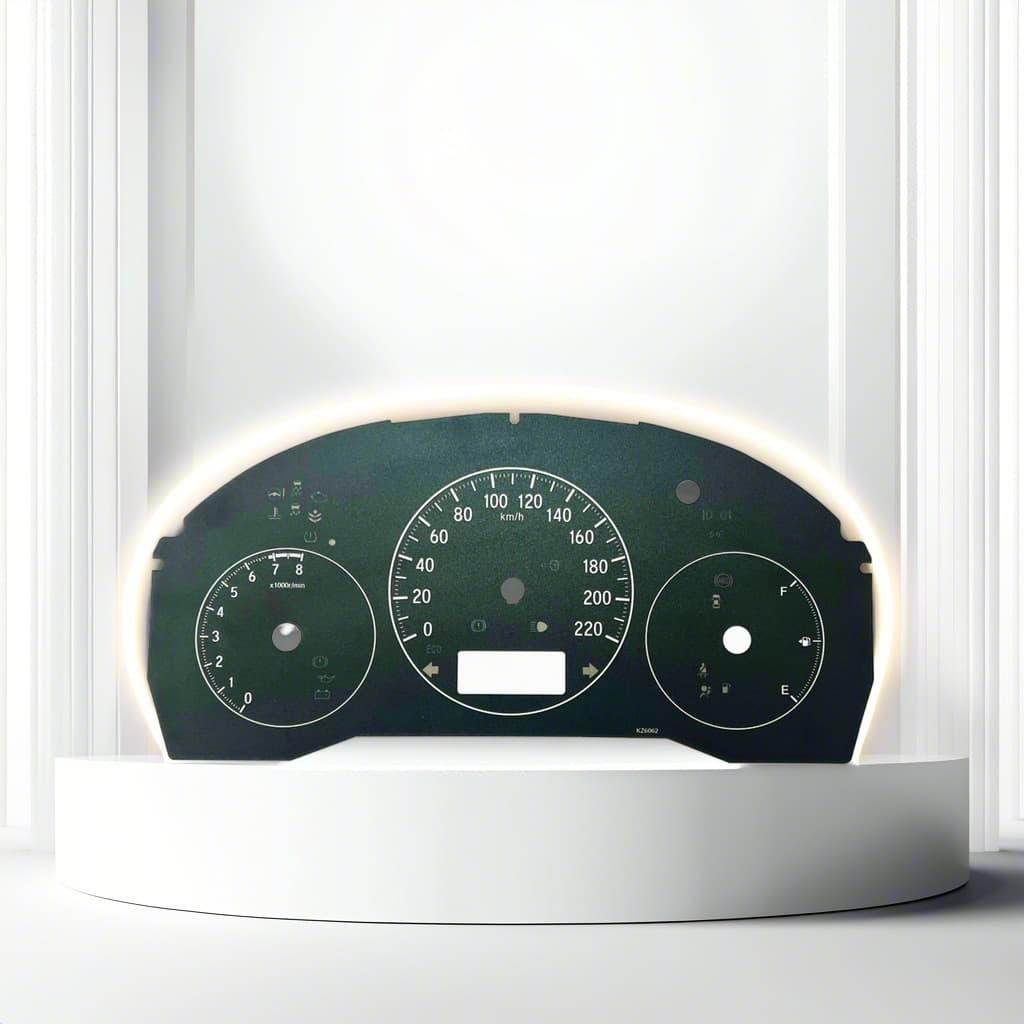 Production of automotive panels, tachometer dial film overlays, screen-printed PET automotive dashboard overlays