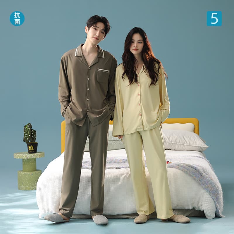 【Antibacterial Xinjiang Cotton】New Autumn Long-Sleeve Couple Pajamas, Women's High-End Simple Loungewear Set, Cotton
