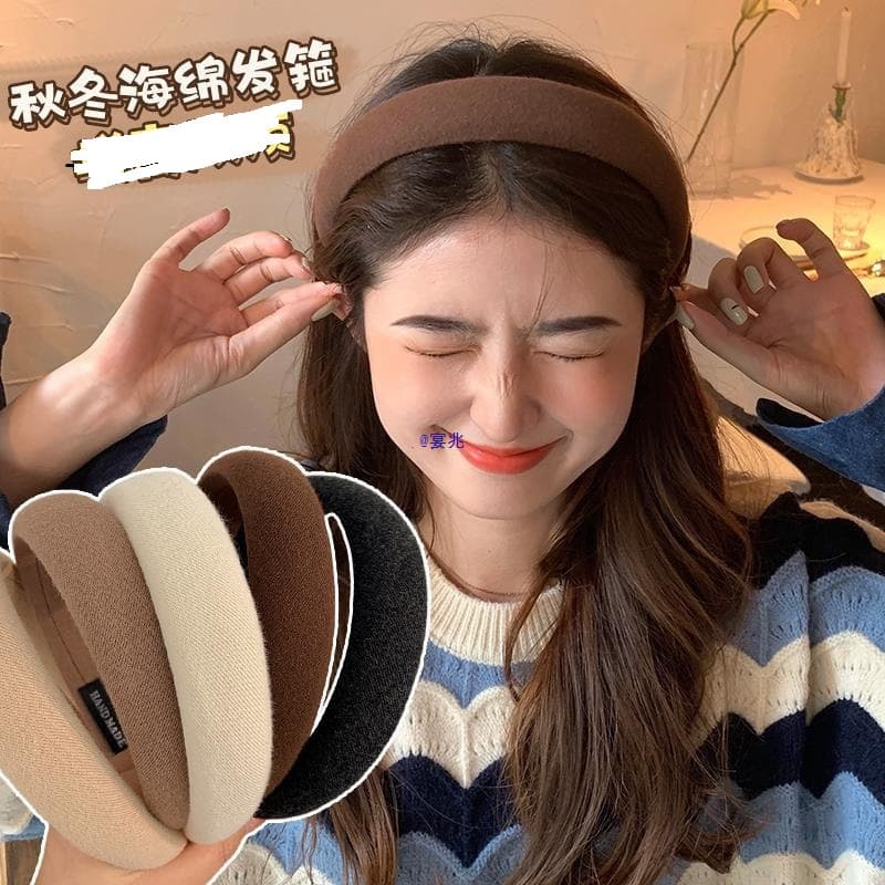 Internet-famous Sponge Wide-edge Face Washing Headband, Retro High Crown Spring/Autumn New Hair Clip, Non-tight Wrinkle Design