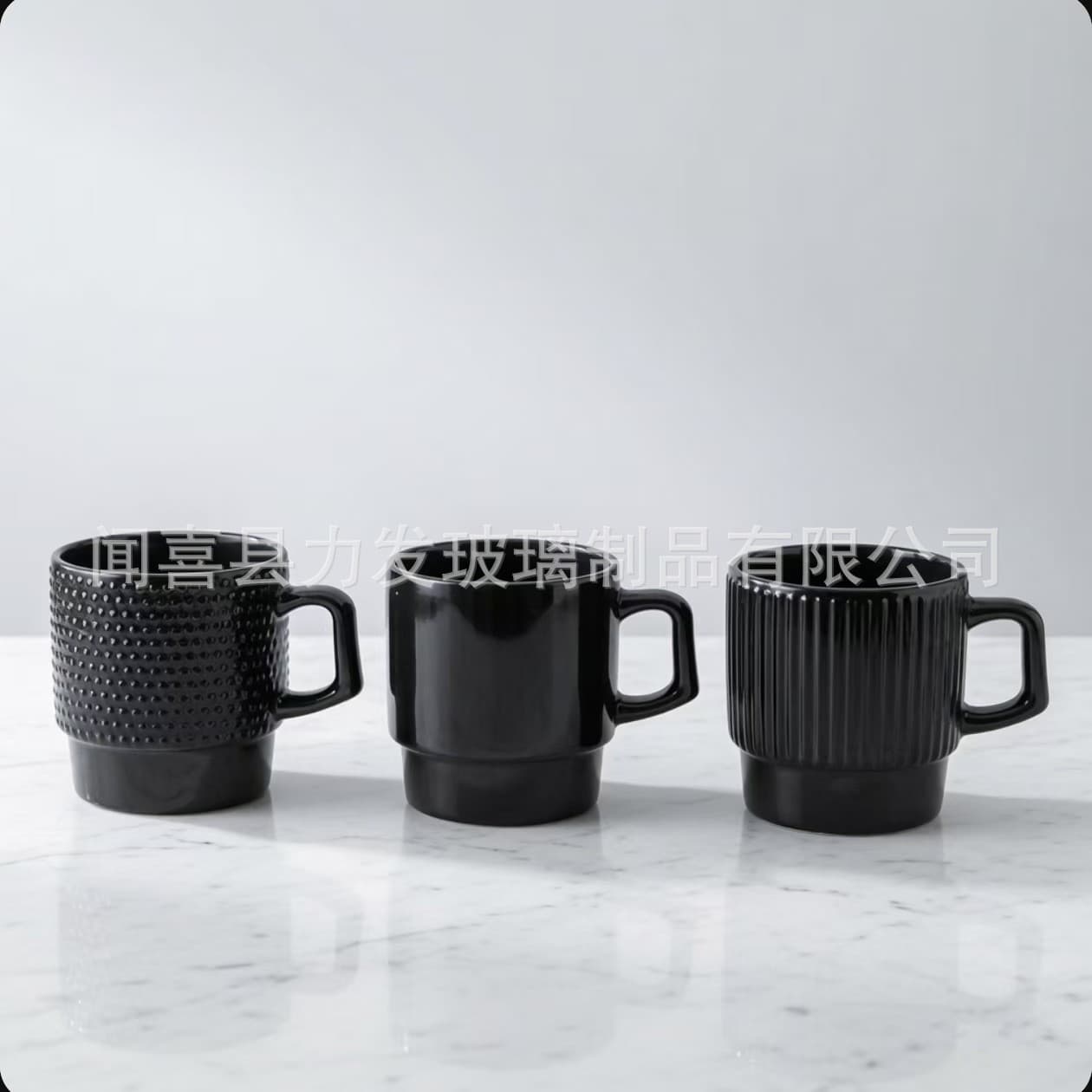 New hotel high-end household primary color black material glass cup high temperature resistant stackable coffee cup with handle mug