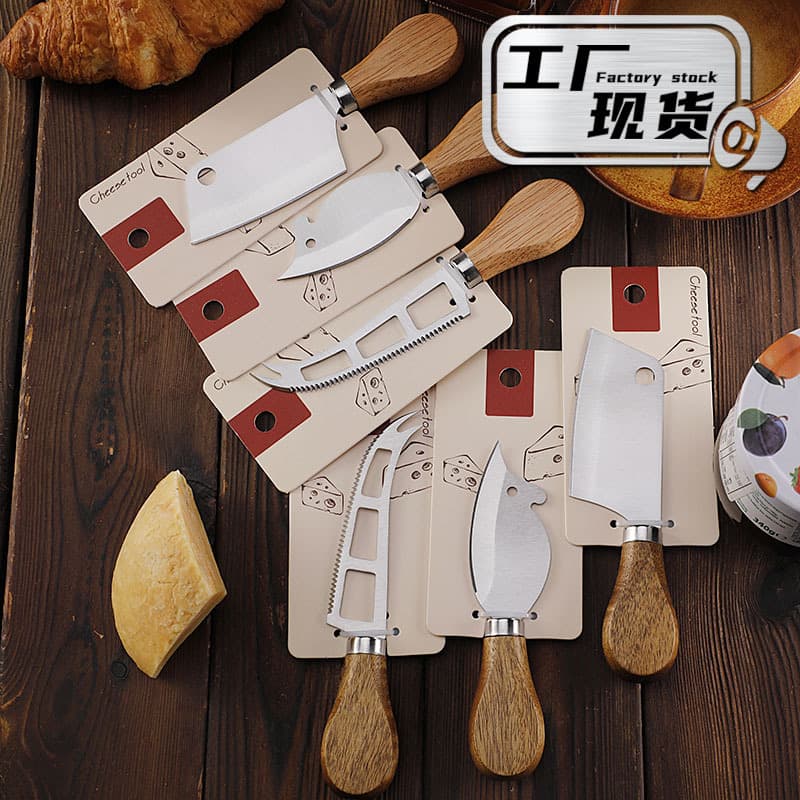 Cross-border Stock Stainless Steel Small Kitchen Knife Bread Knife Cheese Knife Steak Knife Wooden Handle Cheese Knife Set Mouse Cheese Knife