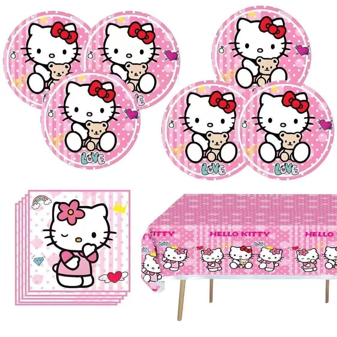 Cross-border ready-made Hello Kitty tablecloths, children's birthday party decorations, disposable paper plates and tissues