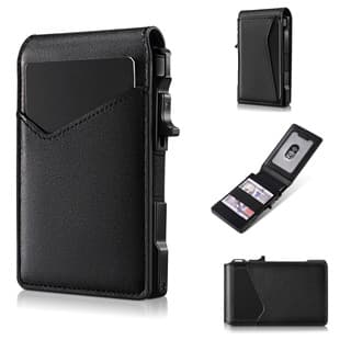 Amazon Metal RFID Anti-Skimming Auto-Eject Card Holder Multi-Function Genuine Leather Wallet Men's Business Wallet