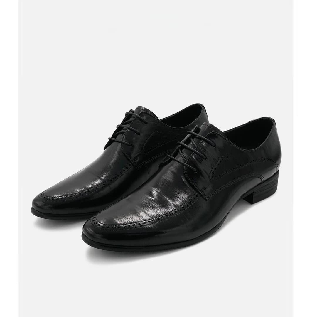 2025 New Cowhide Pointed Toe Business Leather Shoes Men Genuine Leather High-End Hand-Grabbed Texture Retro Lace-Up Versatile Derby Shoes