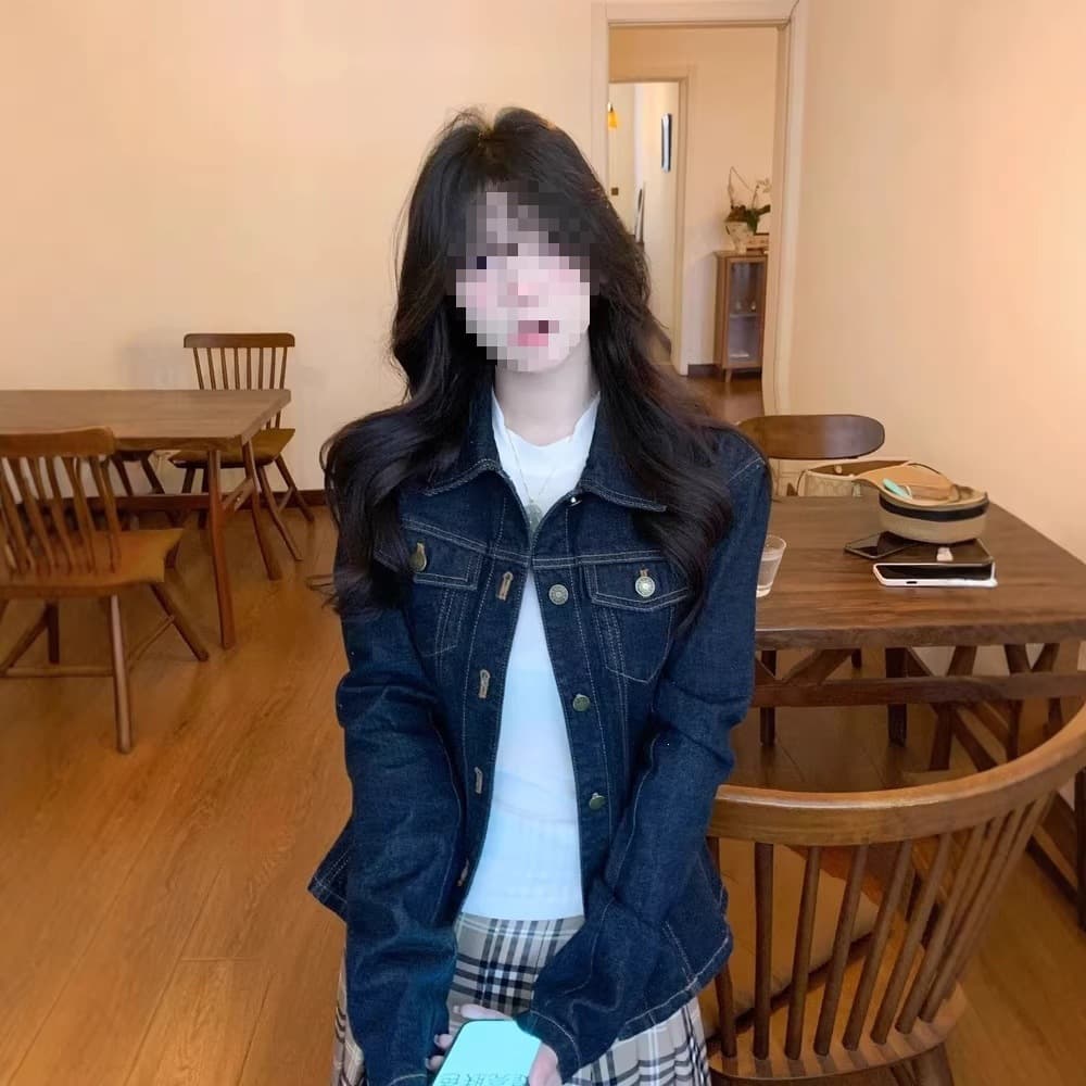 American Retro Blue Denim Jacket for Women 2026 New Fall Casual Notched Collar Short Cropped Jacket Top