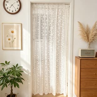 Lace Door Curtain Premium French Style Long Door Curtain All-Season Versatile Bedroom Ambiance Sheer Curtain No-Drill Privacy Curtain