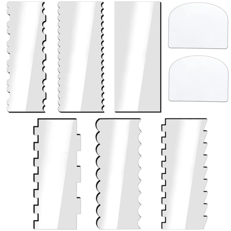 8 PCs Transparent Acrylic Cake Scraper Decorative Contour Comb Pastry Scraper Kitchen Baking Tools