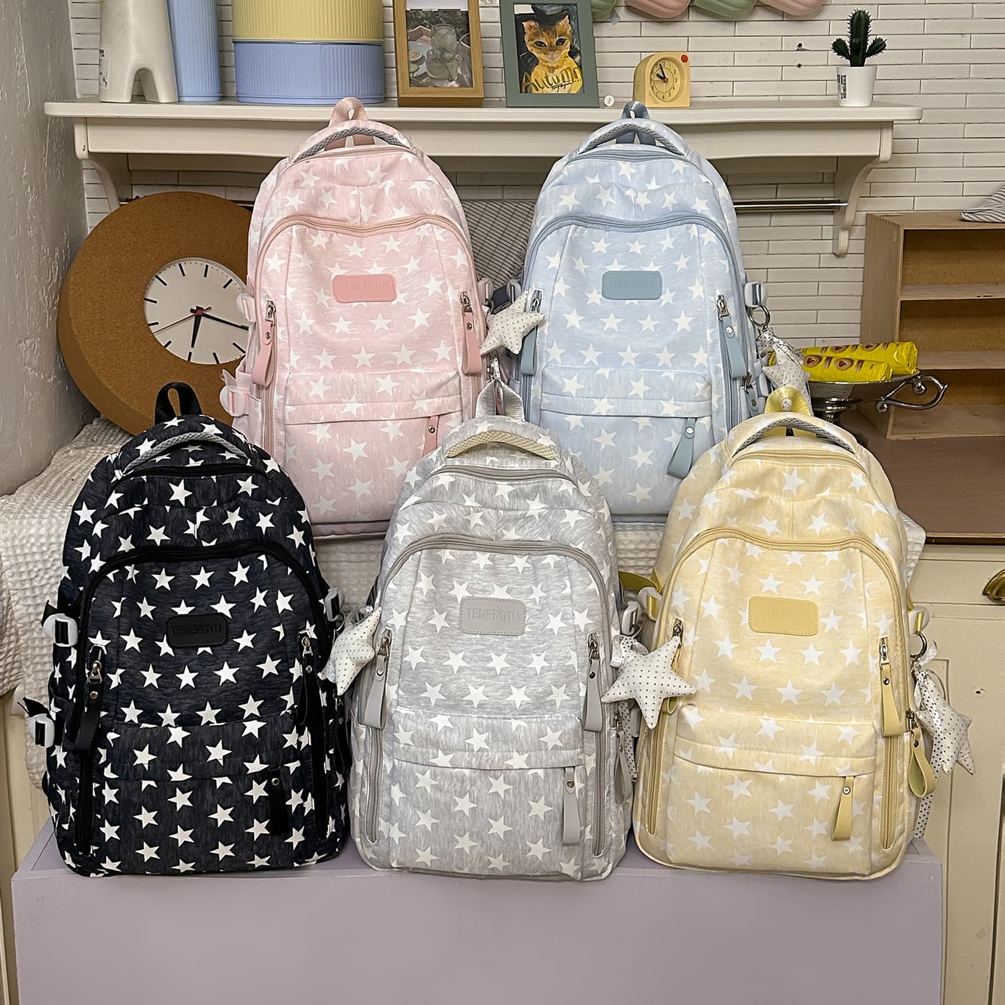 Star pattern lightweight backpack female student schoolbag junior high school student college student large capacity simple computer backpack