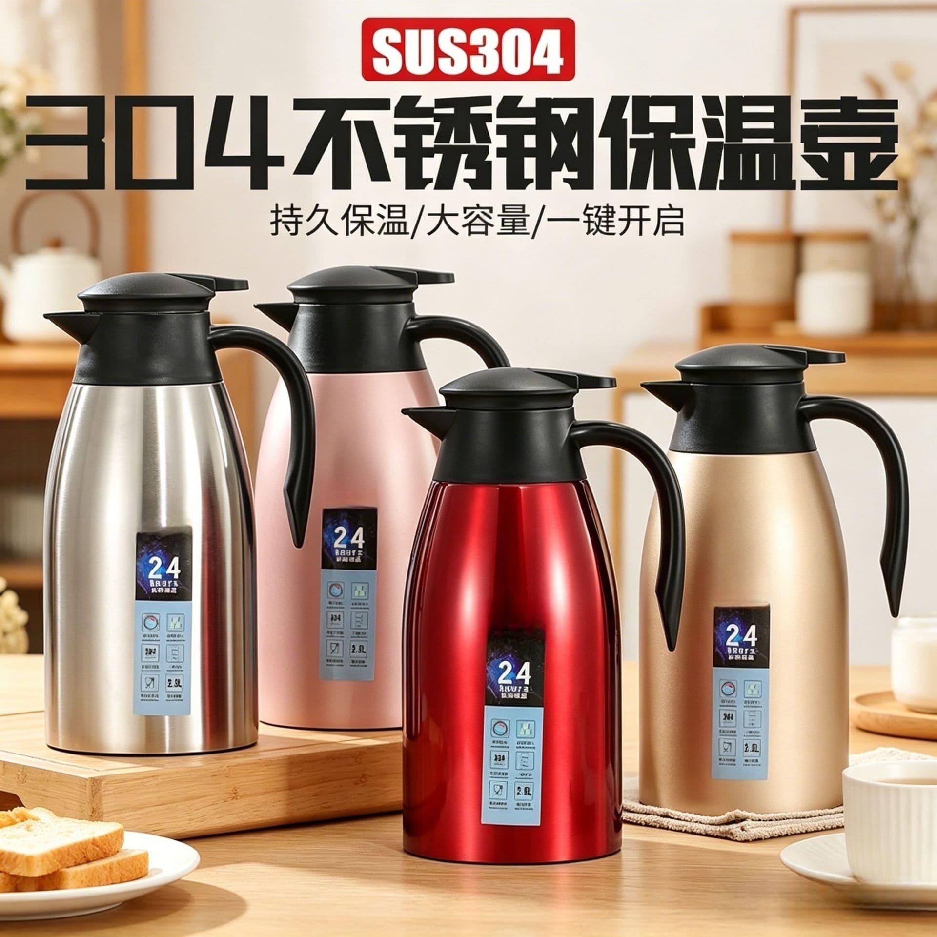 Stainless steel welcome kettle double-layer vacuum insulated kettle thermos bottle hotel gift cross-border hot water kettle warm kettle warm kettle
