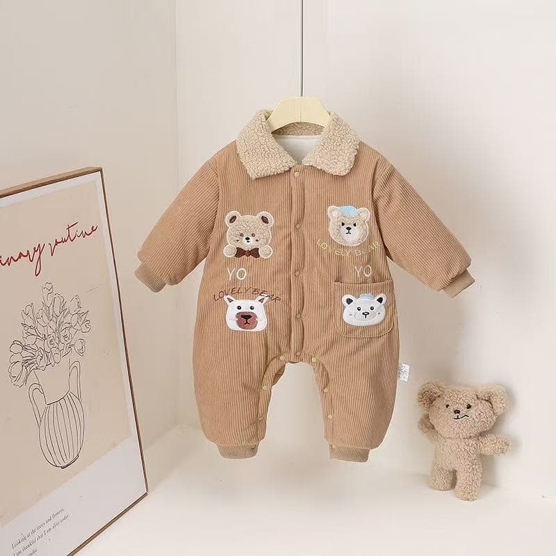 Baby Winter Padded Romper Casual Cartoon Adorable Cotton Harsuit Thick Warm Outdoor Crawling Suit