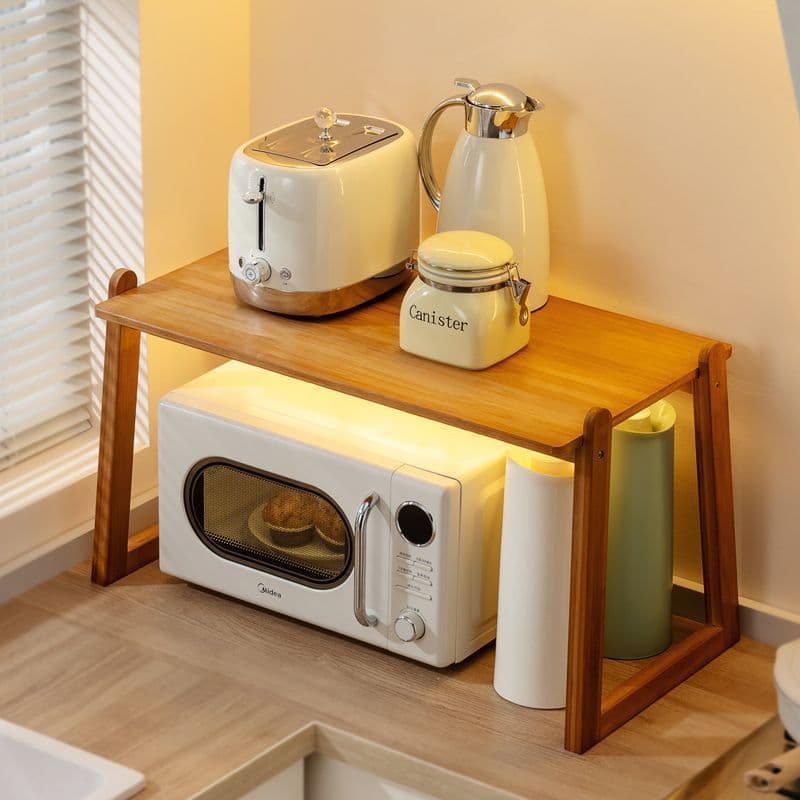 Microwave oven rack, kitchen oven rack, countertop multi-functional household appliance support for rice cookers and pots, made of solid wood.