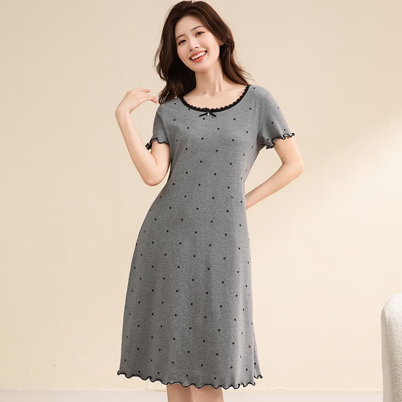 Modal Nightgown for Women in Summer with Breast Pads, Sweet Plus Size Ice Silk Polka Dot 2025 New Style Pajamas, Home Wear and Outerwear