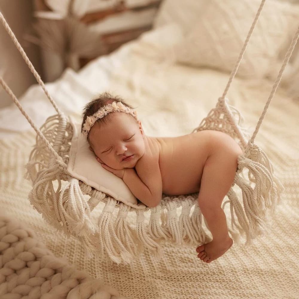 European-American Style Newborn Baby Original Photography Prop 100-Day Crib White Photo Aid Hand-Knitted Hammock