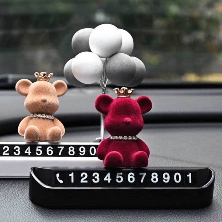 Classic Crown Bear Temporary Parking Number Plate Hidden Call Card Car Decor Premium Style Ornament